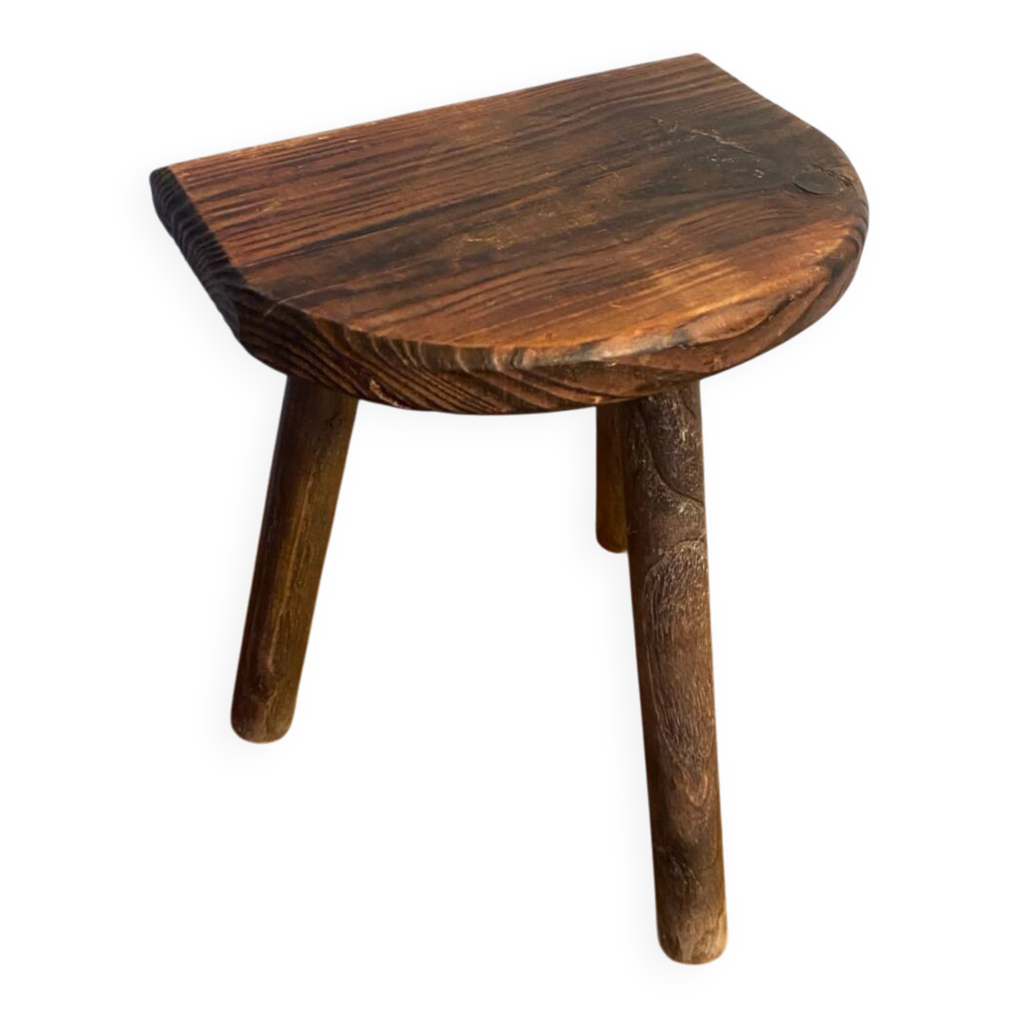 Antique milking stool tripod wood half moon seat vintage