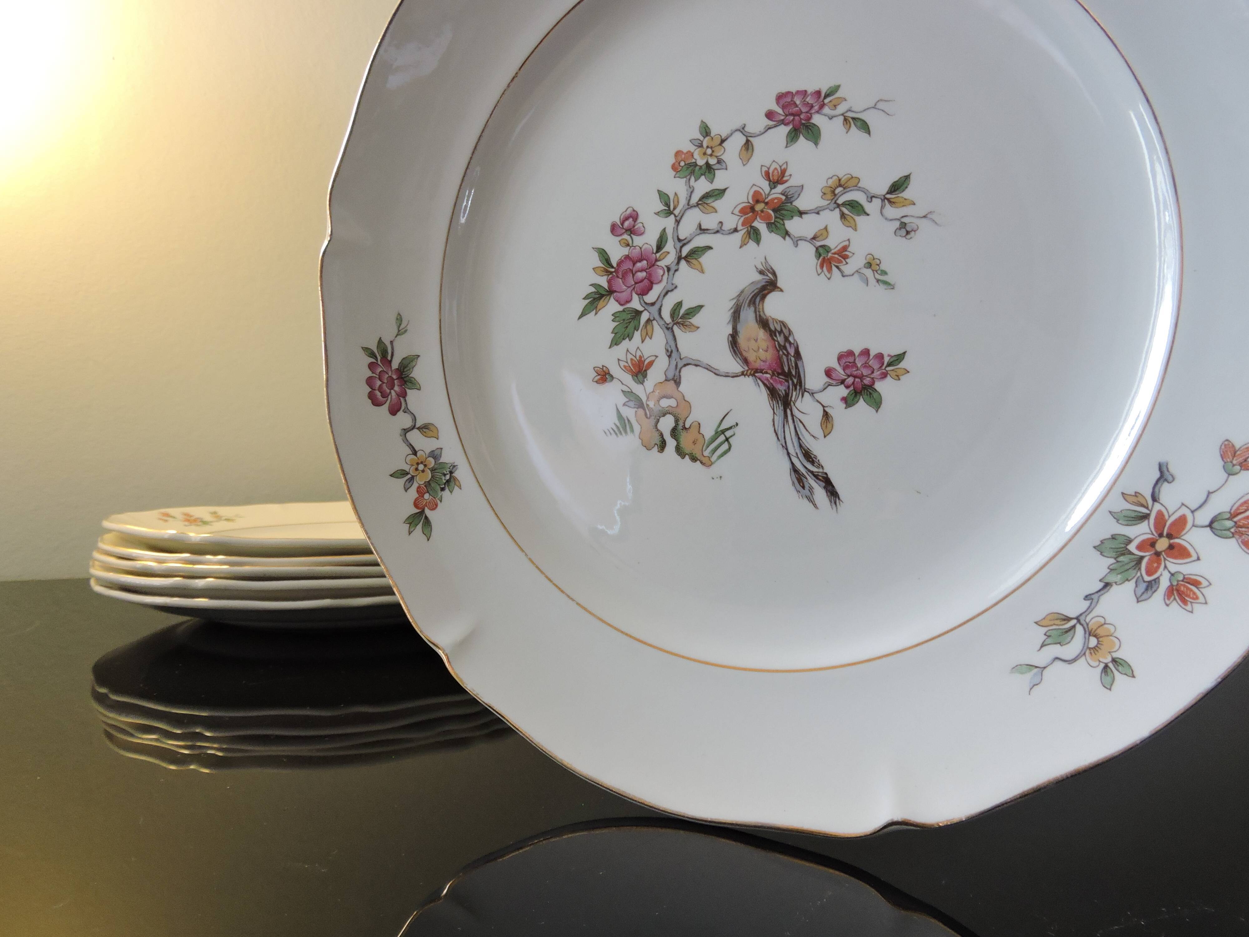 Service of 6 flat plates, semi-glazed ceramics, vintage