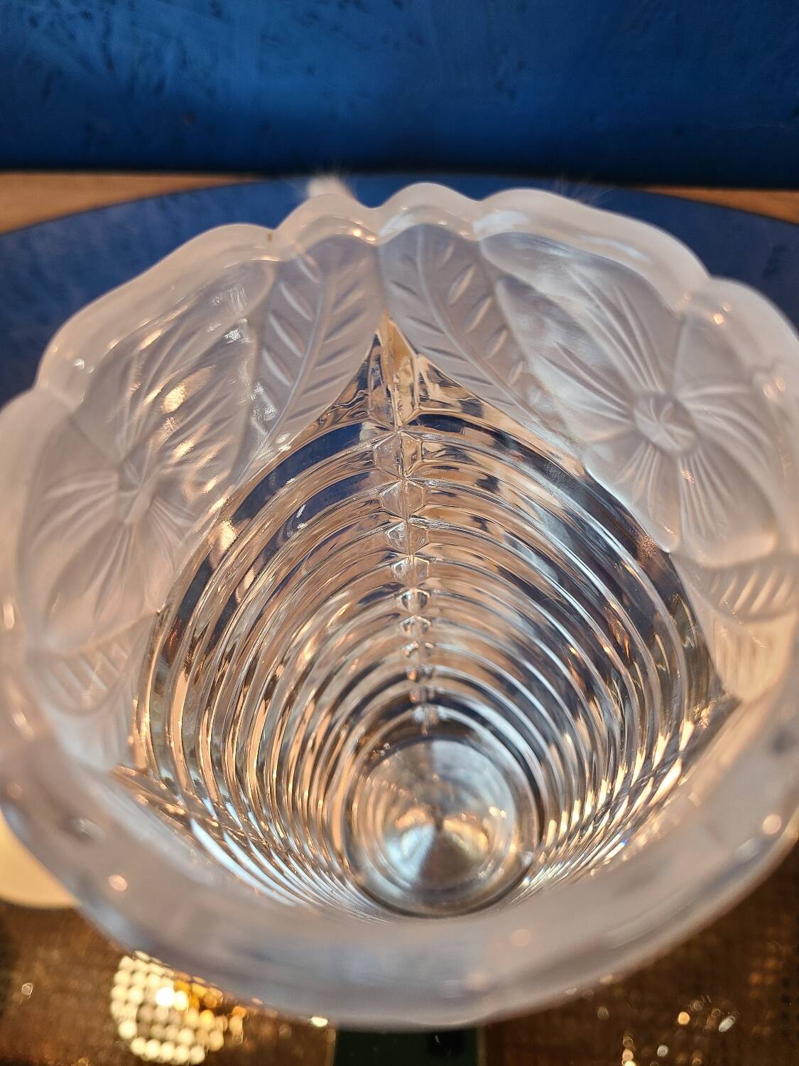 Antique crystal vase, floral pattern