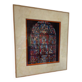 Original stained glass engraving painting from Chartres Cathedral