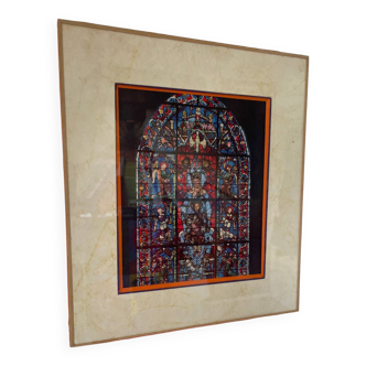 Original stained glass engraving painting from Chartres Cathedral