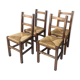 4 wooden and straw country chairs