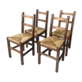 4 wooden and straw country chairs