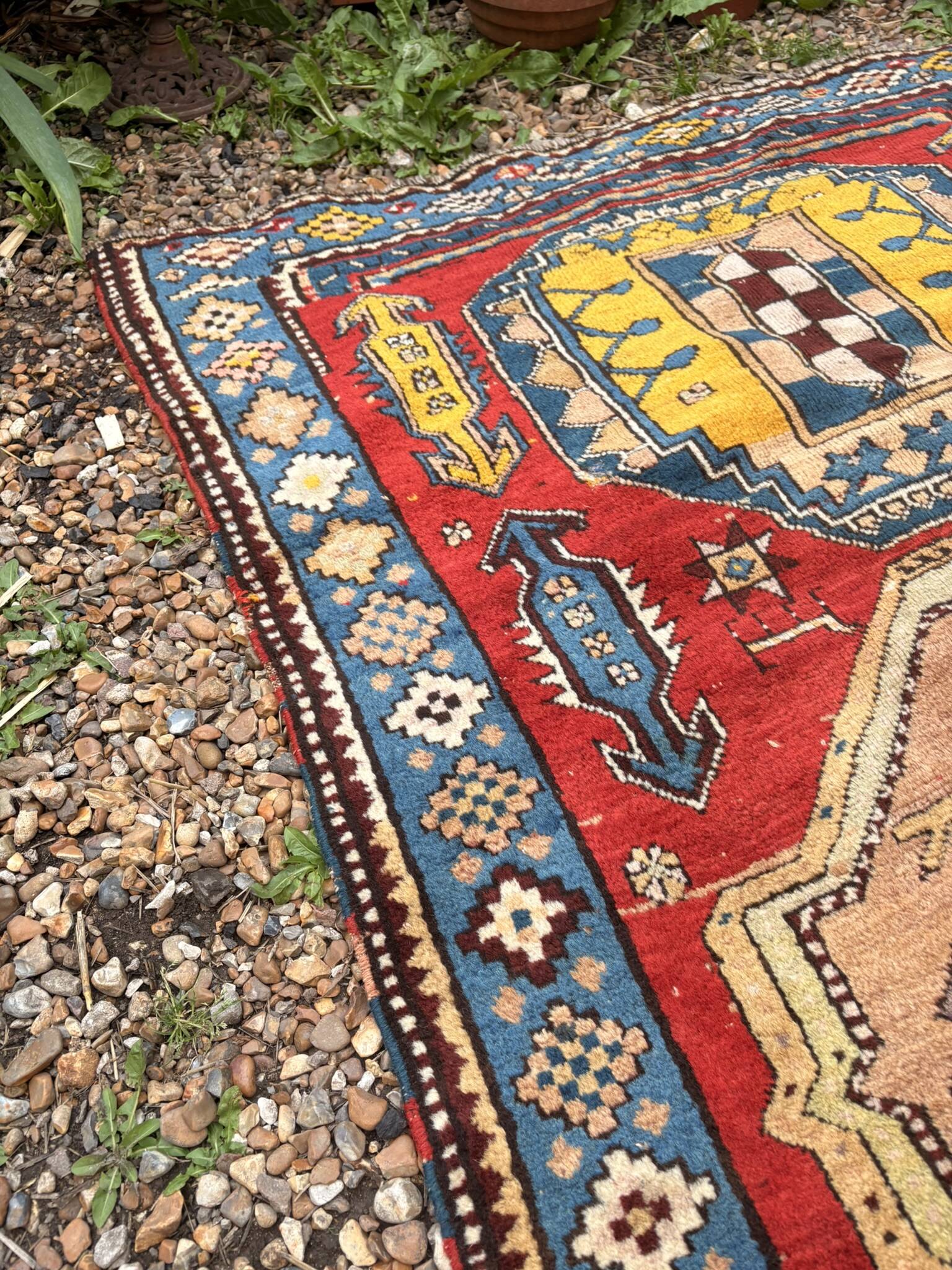 Vintage Caucasian Kazak carpet handmade USSR 1950 - wool on wool 255x120