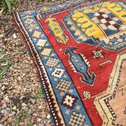 Vintage Caucasian Kazak carpet handmade USSR 1950 - wool on wool 255x120