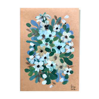 Peinture florale sur papier a5 fleurs blanches par Céline Caux