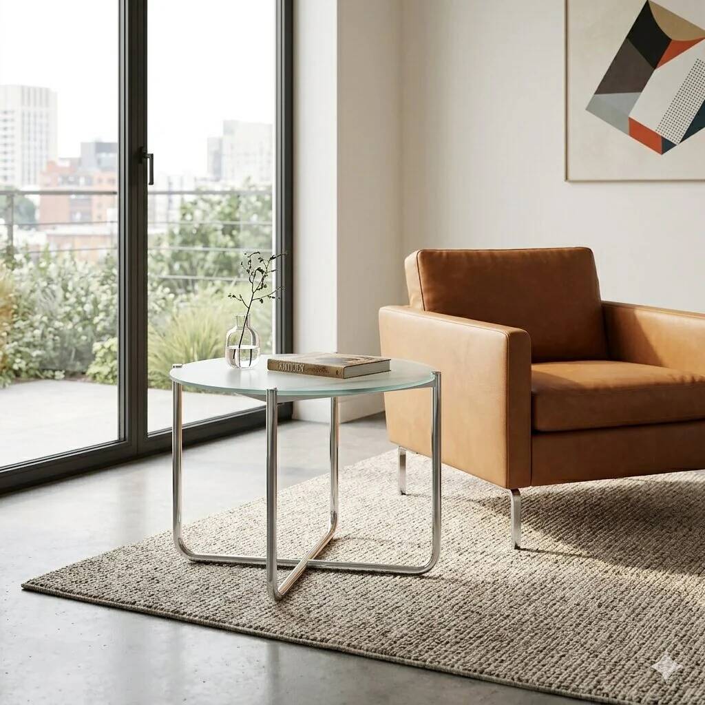 Knoll E01M coffee table designed by Mies van der Rohe, metal, 1990s.