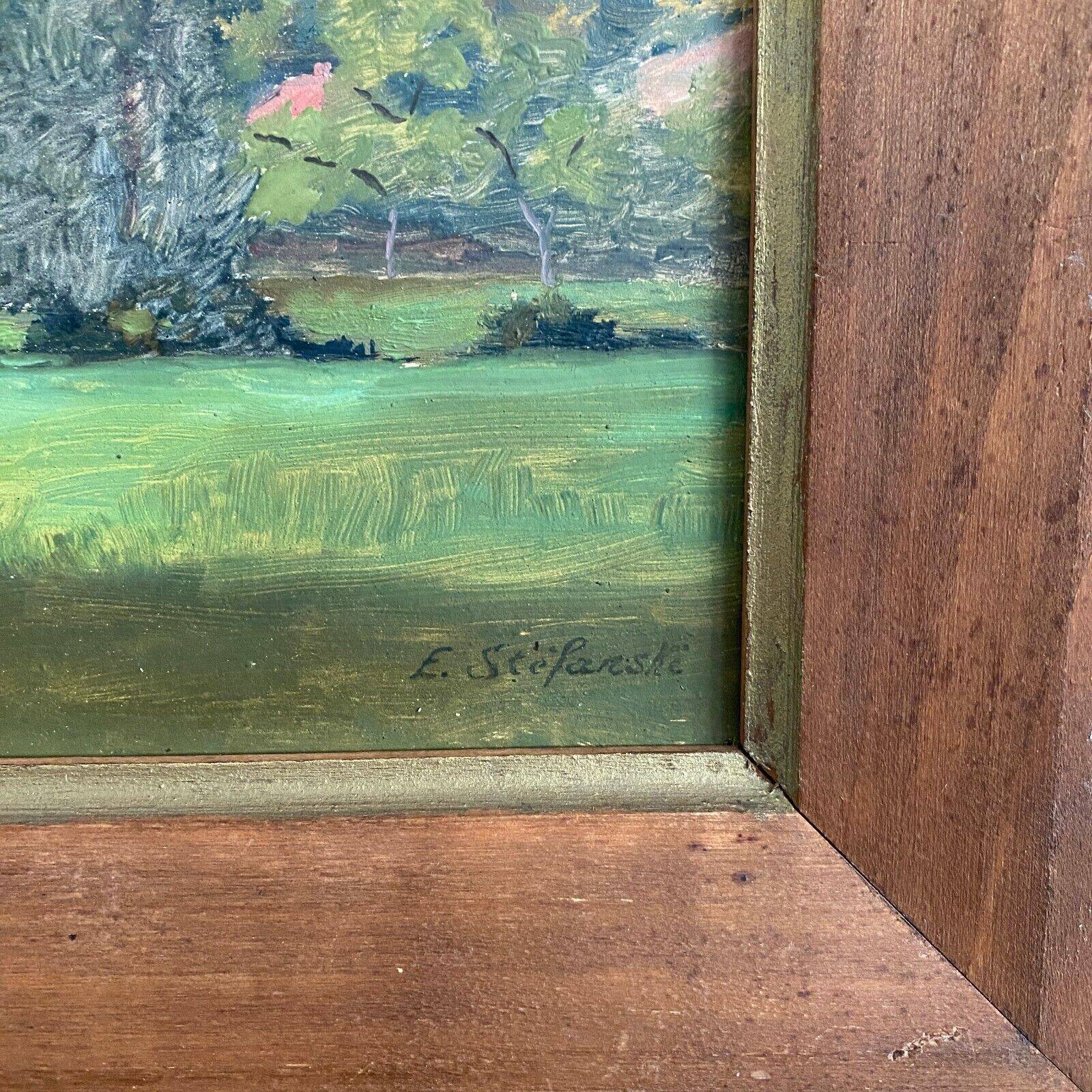 Oil on cardboard depicting a castle by E. Stefanski 20th century