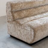 Beige chenille sectional sofa, 3 pieces, 1970s