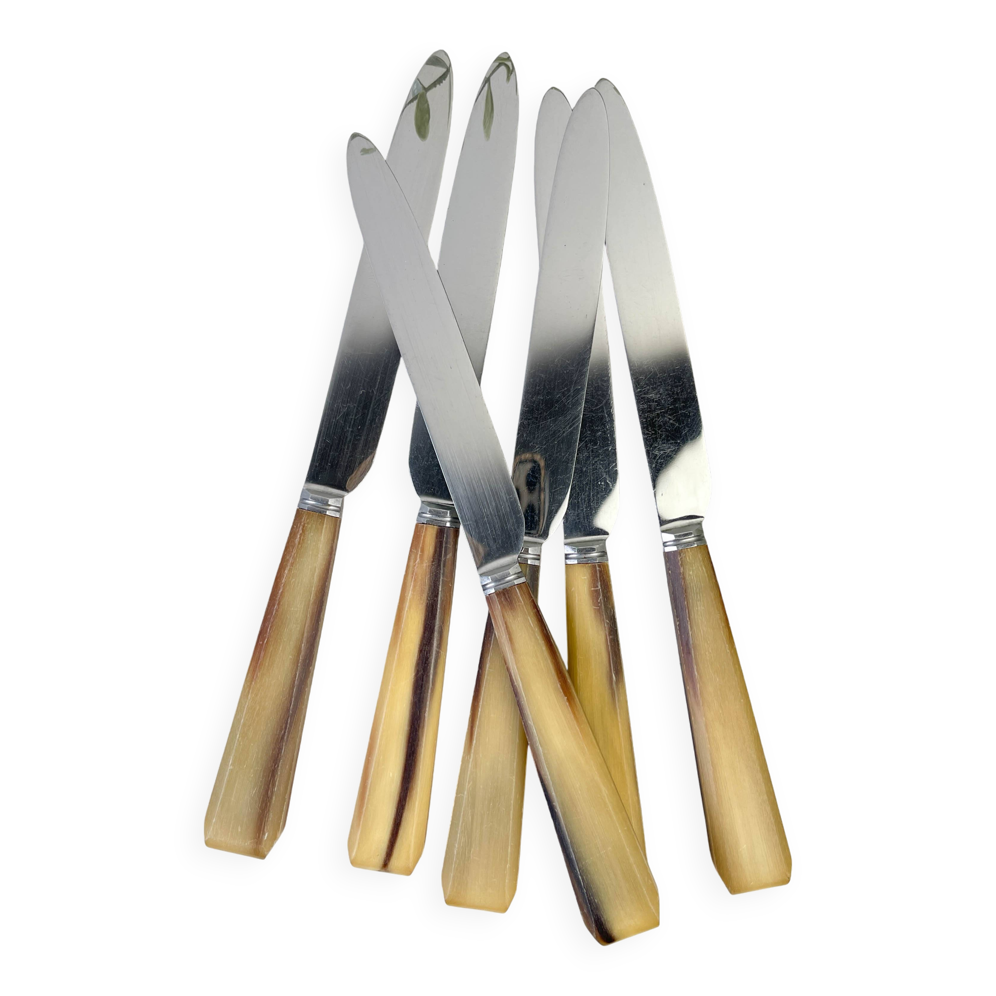 Set of 6 vintage horn table knives