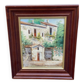 Tableau peinture huile sur toile maison de village 29x34cm Urfa 87