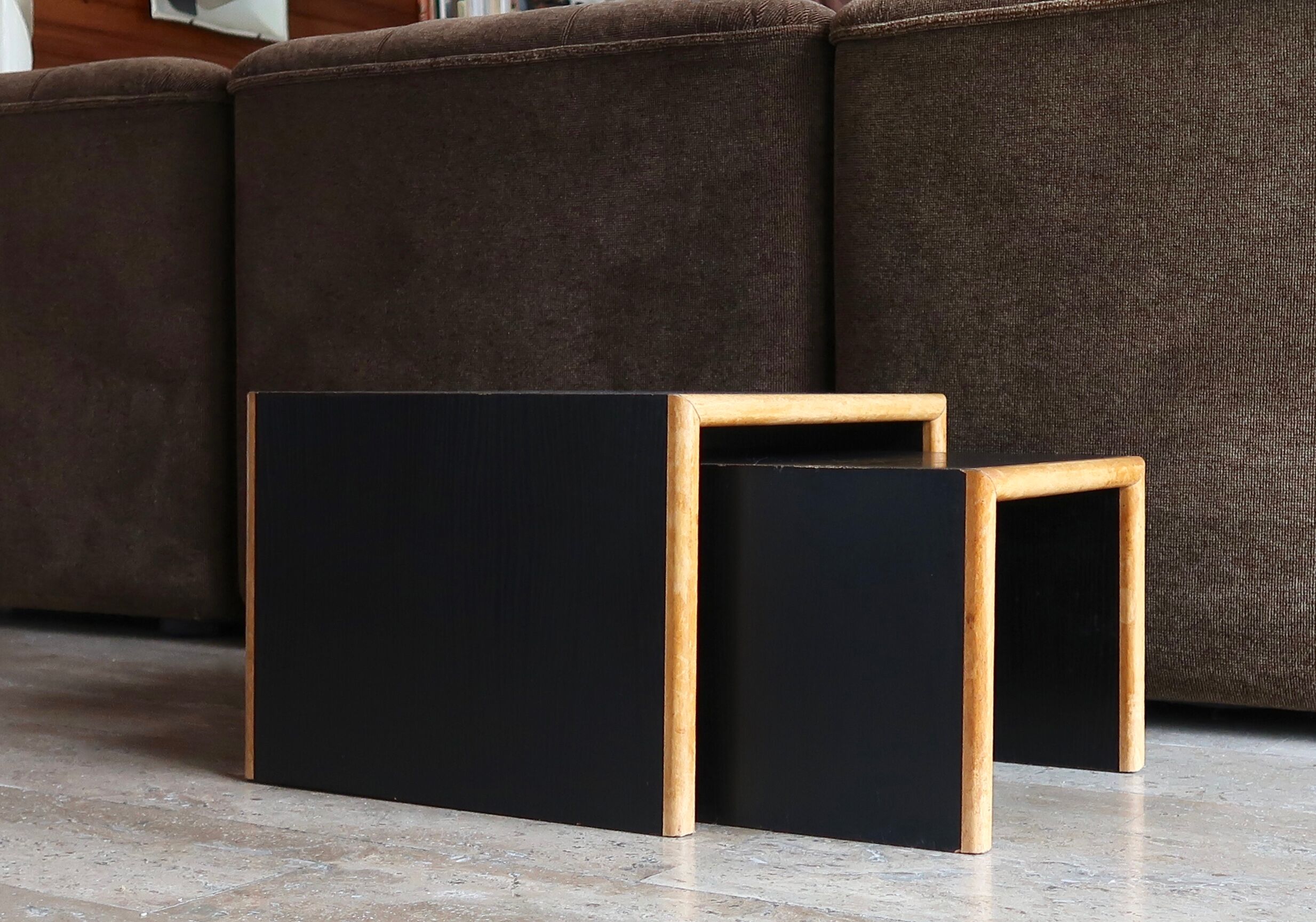 Side table black wooden trundles, 80s