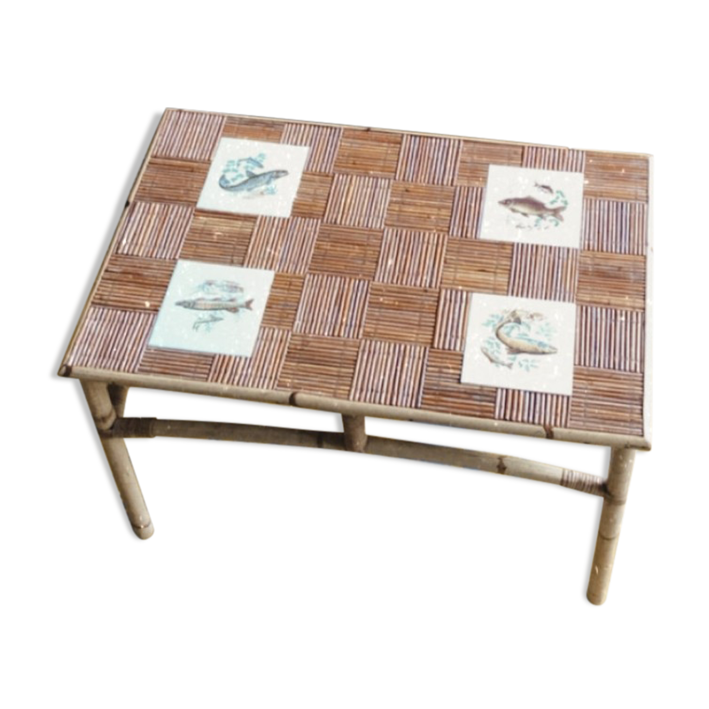 Table basse en rotin années 70
