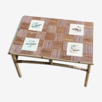 Rattan coffee table 70s