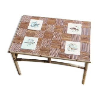 70s rattan coffee table