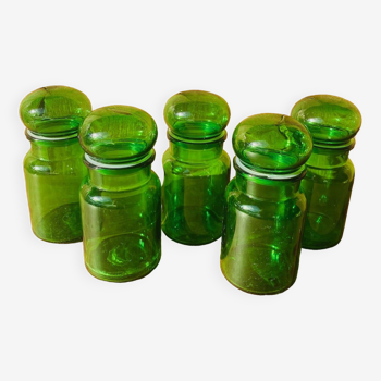 Set of 5 vintage green glass jars Made in Belgium