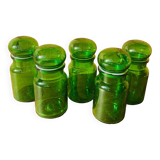 Set of 5 vintage green glass jars Made in Belgium