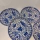 Set of 5 Japanese porcelain plates, antique blue and white, floral phoenix, Dai Nippon.