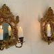 Pair of Antique Brass Wall Sconces with Mirror