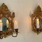Paire de appliques murales en laiton antique avec miroir