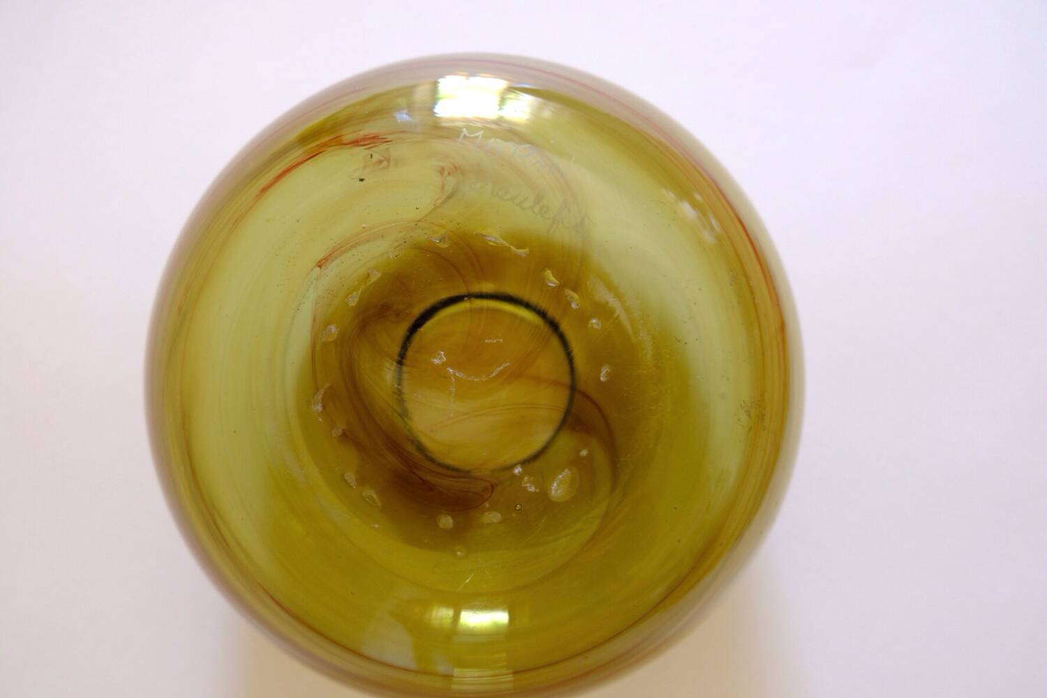 Blown glass ball vase by Claude Morin, Dieulefit France 1979