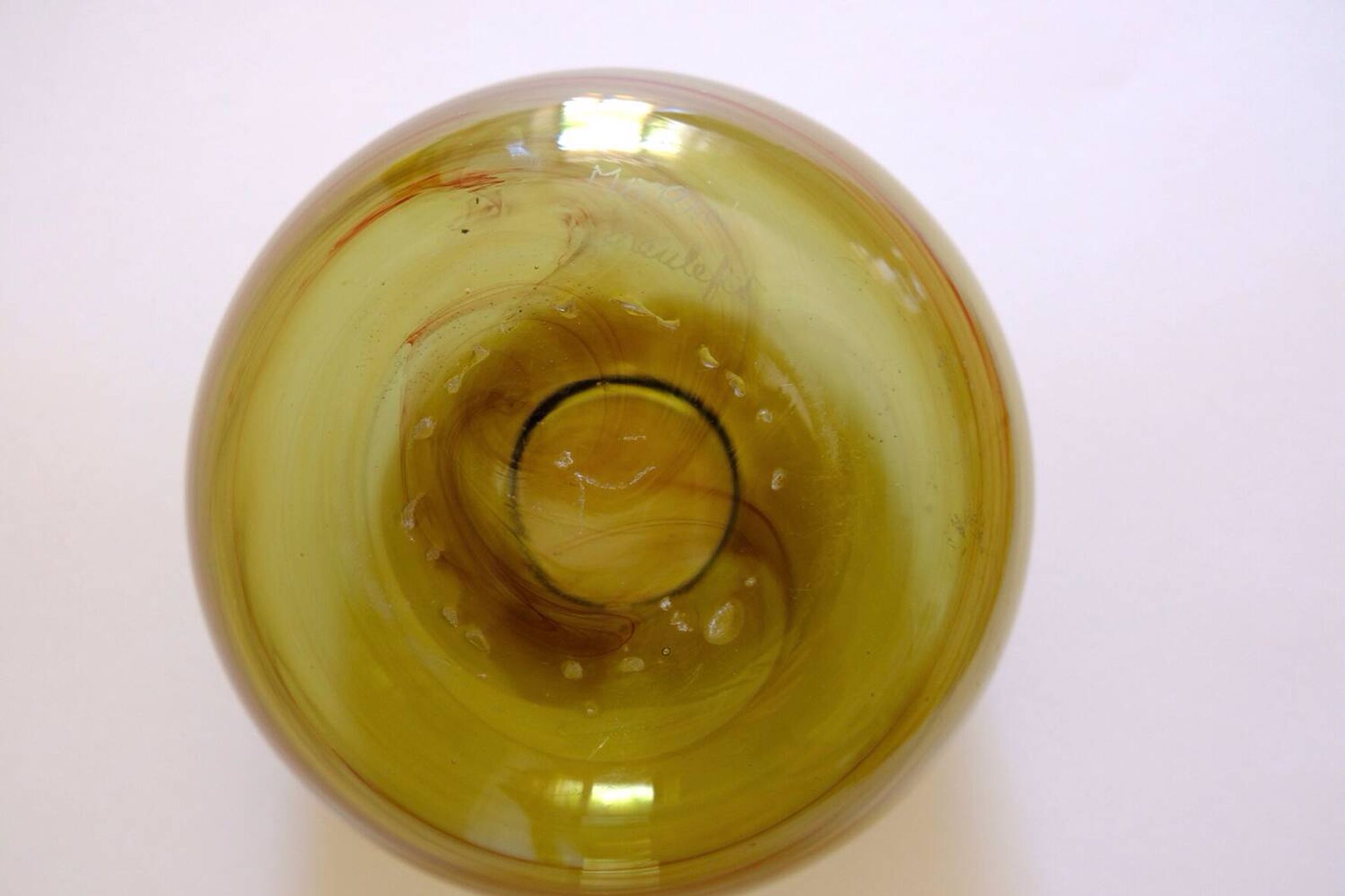 Blown glass ball vase by Claude Morin, Dieulefit France 1979