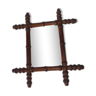 Bamboo style wood mural mirror 37x32cm