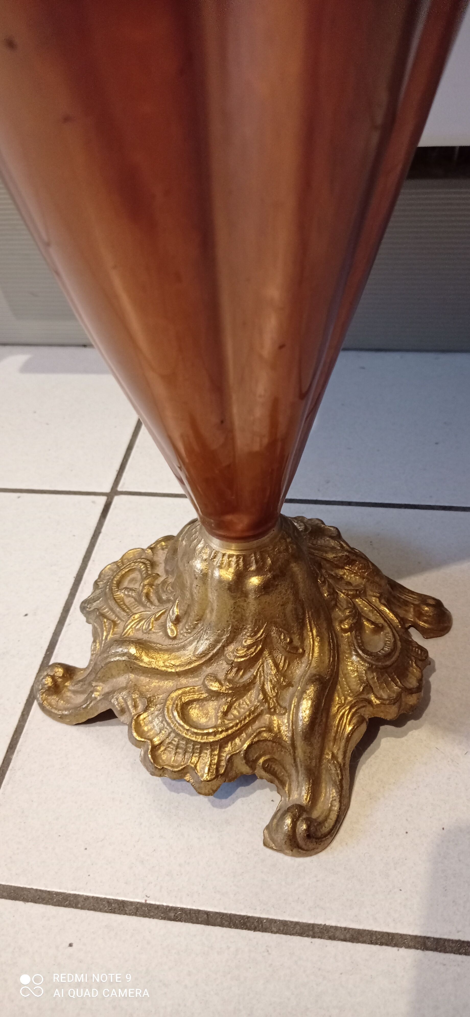 Old copper umbrella holder vintage handle dog head