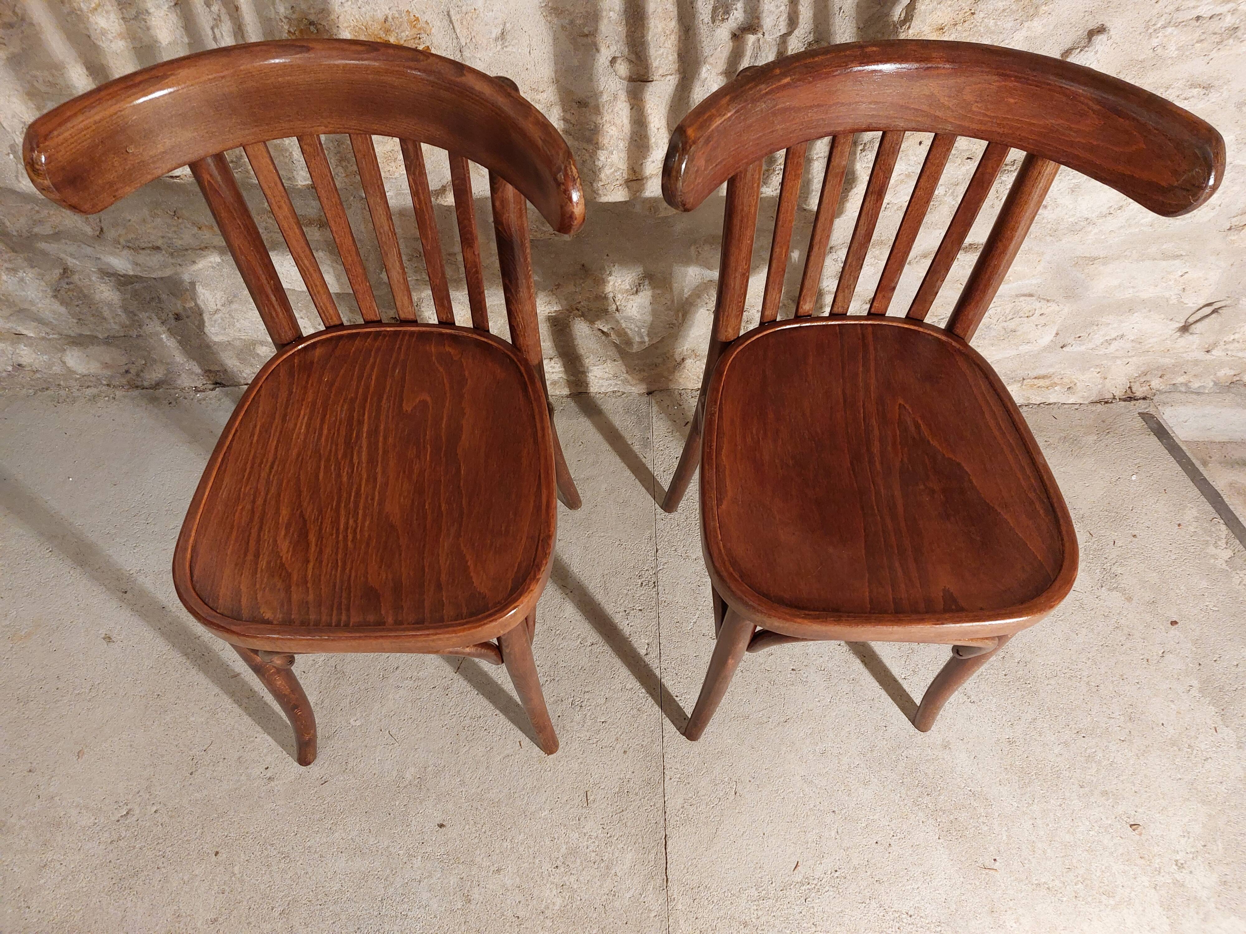 Pair of bistro chairs 5 bars Czechoslovakia 1950