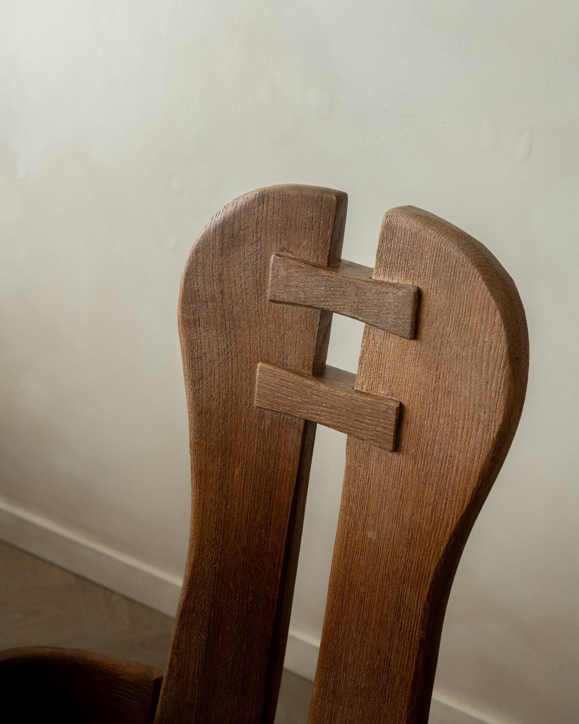 Brutalist Oak Armchair with Sculptural High Back by De Puydt, 1960s