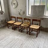 Set of 4 elm straw chairs from the 50s