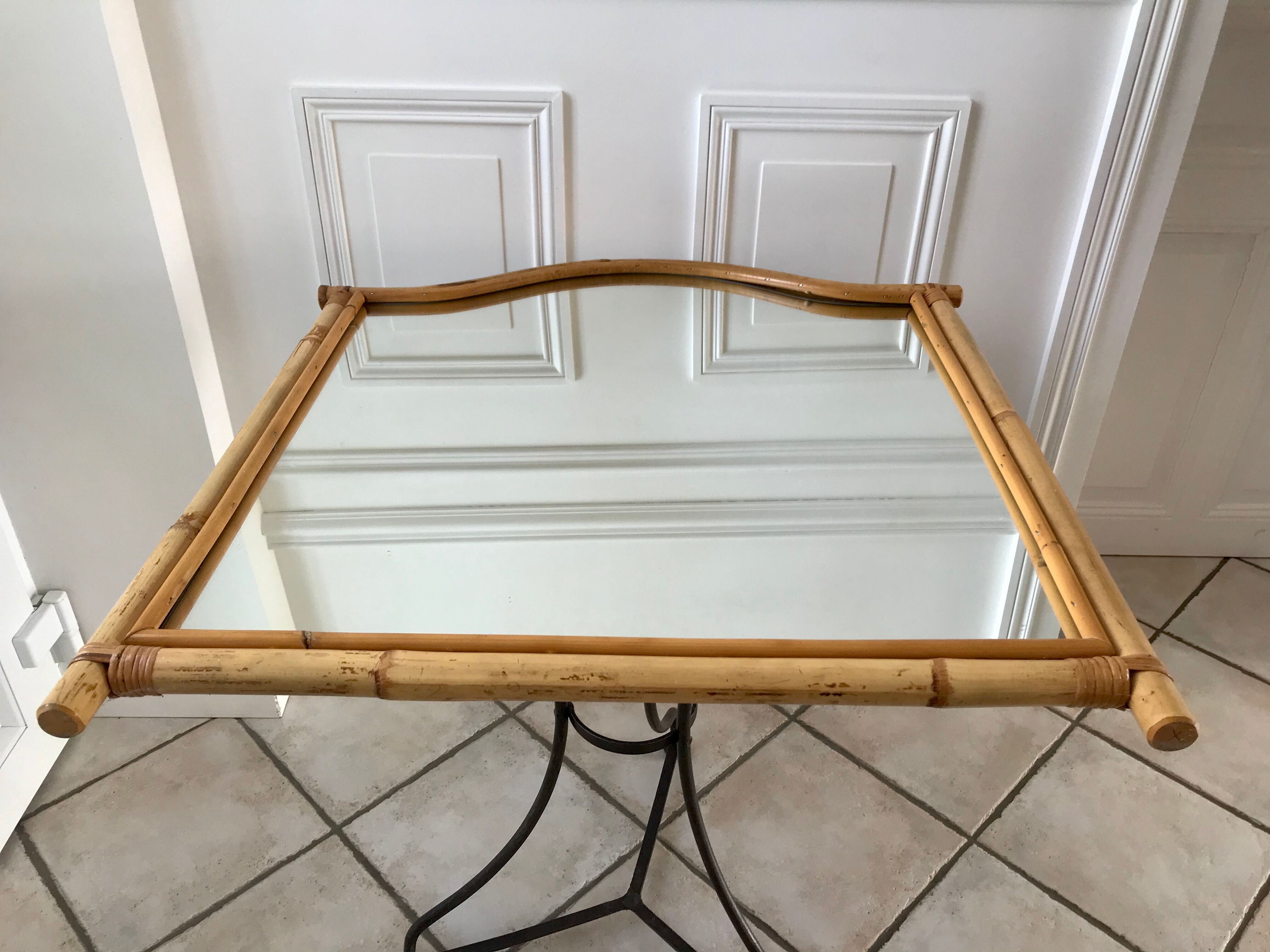 Rattan & bamboo mirror 50s