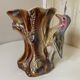 Kitsch Vase "Tree Trunk with Green Woodpecker" - Pink Iridescent Ceramic