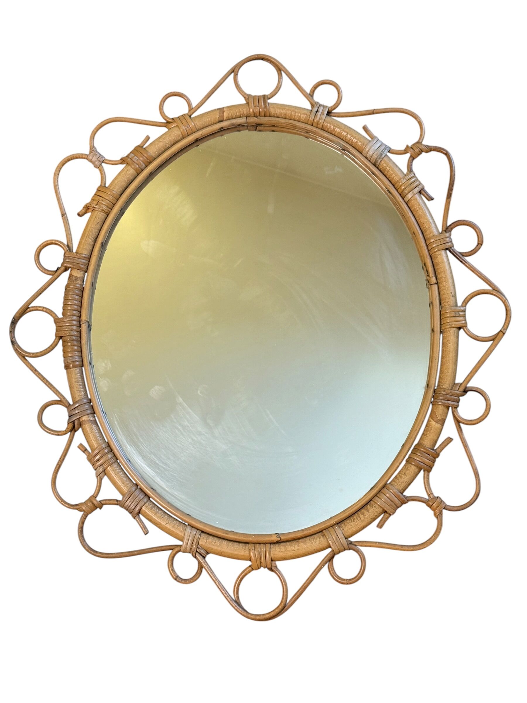 Oval rattan mirror from the 1950s France