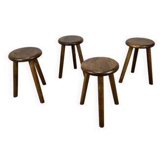 4 wooden tripod stools