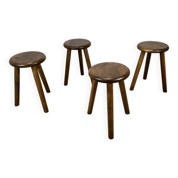 4 wooden tripod stools