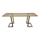 Console vintage laiton et verre fumé