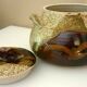 Vegetable dish, covered pot, glazed ceramic art, 1970s, signature to be identified