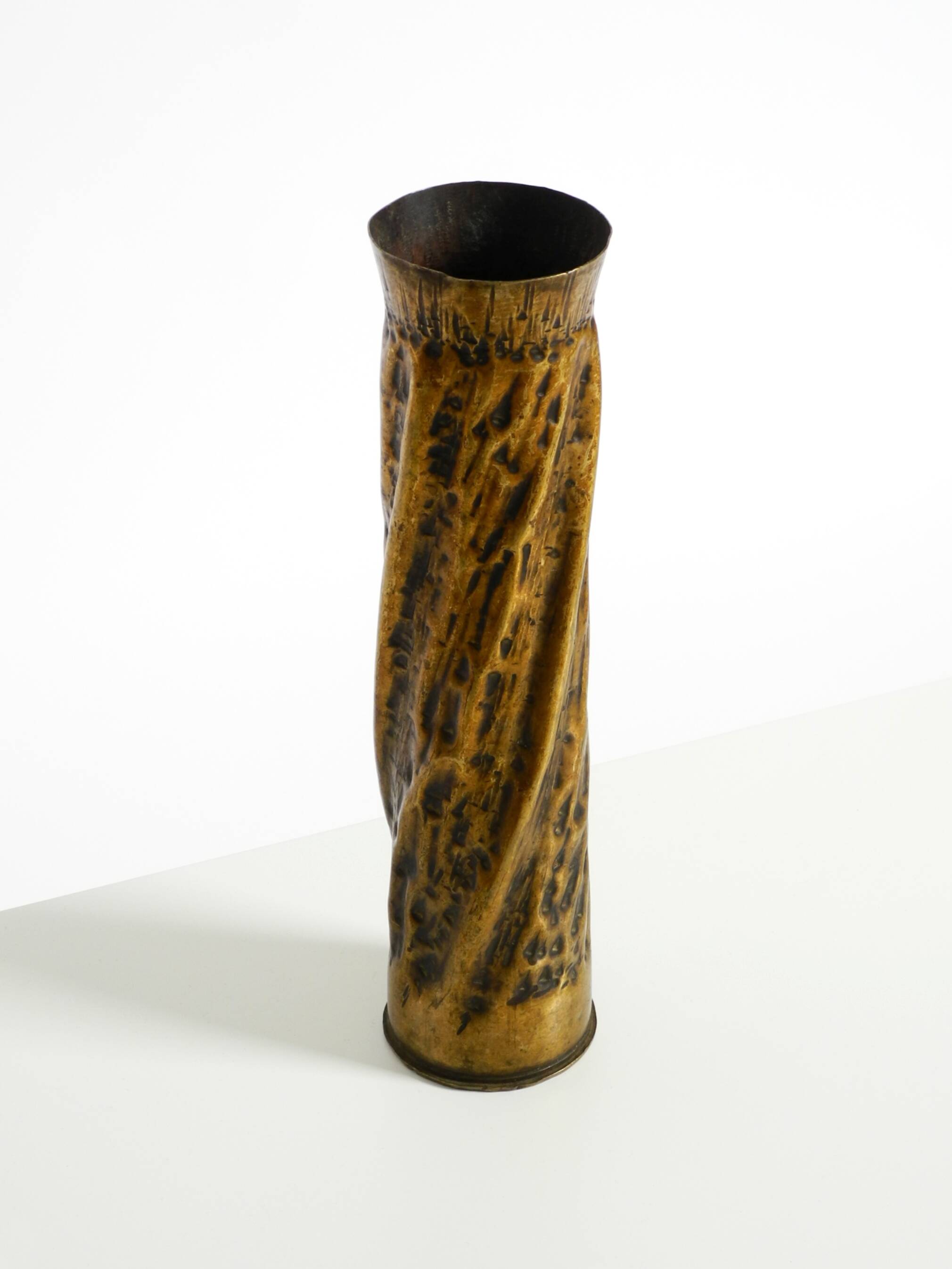 Unique large brass vase in a Brutalist design, handcrafted in December 1975