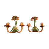 Pair of painted tole sconces decor palm