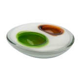 ashtray in white glass and green and orange "bubbles", 70s