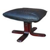 Set de 2 repose-pieds suédois cuir noir et piètement bois - Années 1970