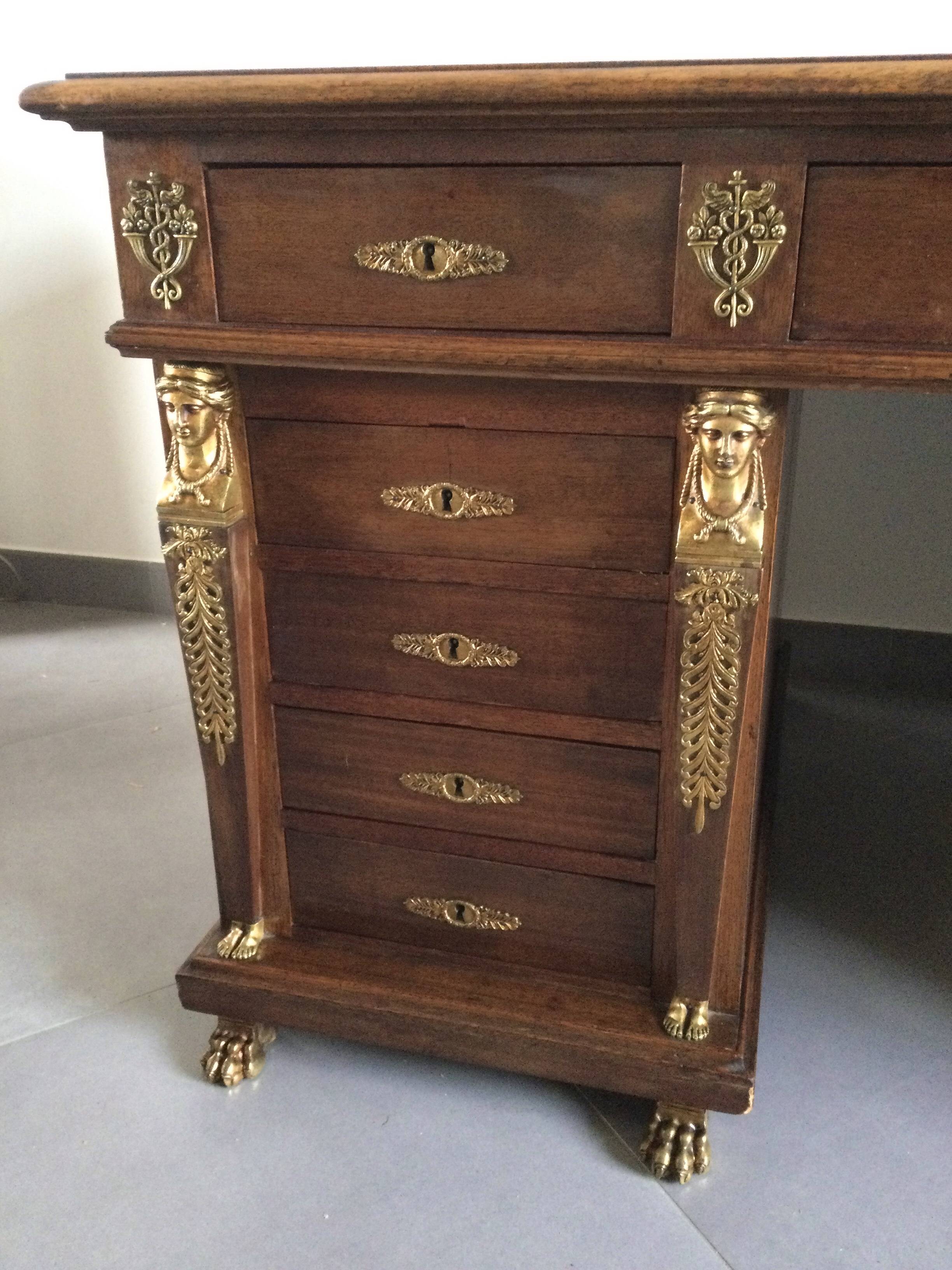 Empire desk with mahogany and oak pedestals
