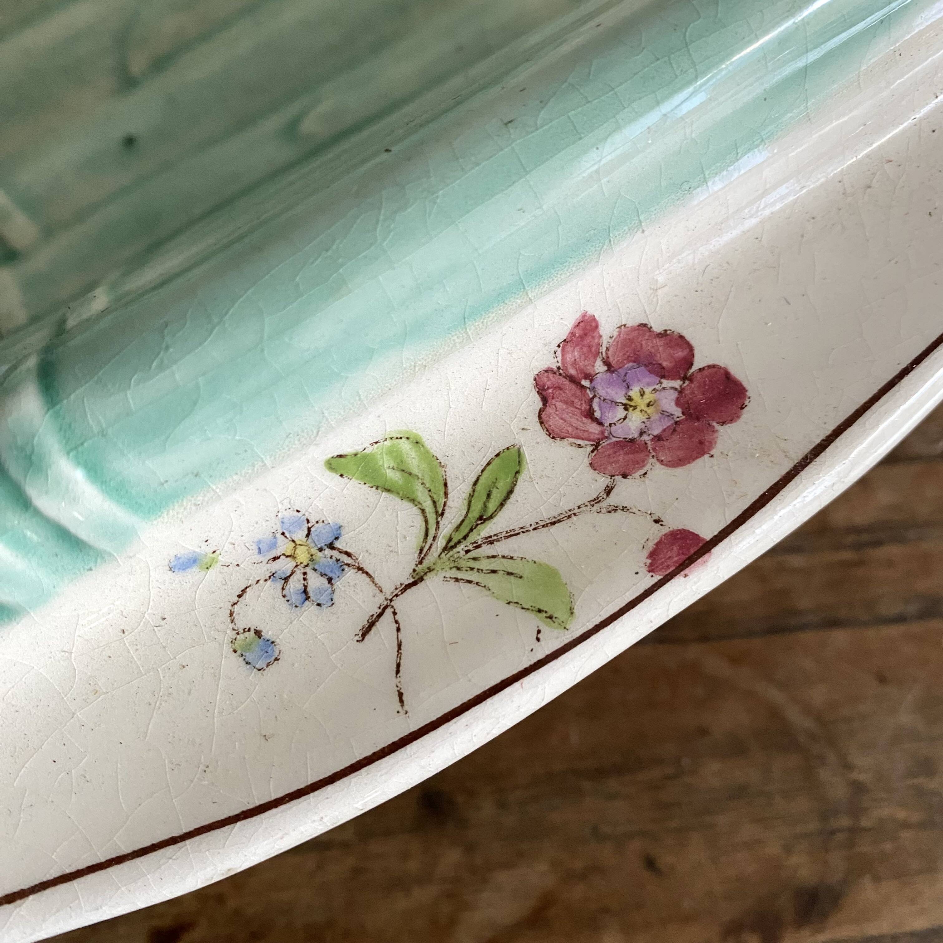 Longchamp asparagus dish in ironstone and slipware, 1900