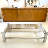 Vintage chrome metal table / smoked glass 1970