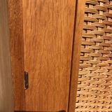 Vintage chene and rattan cabinet 60