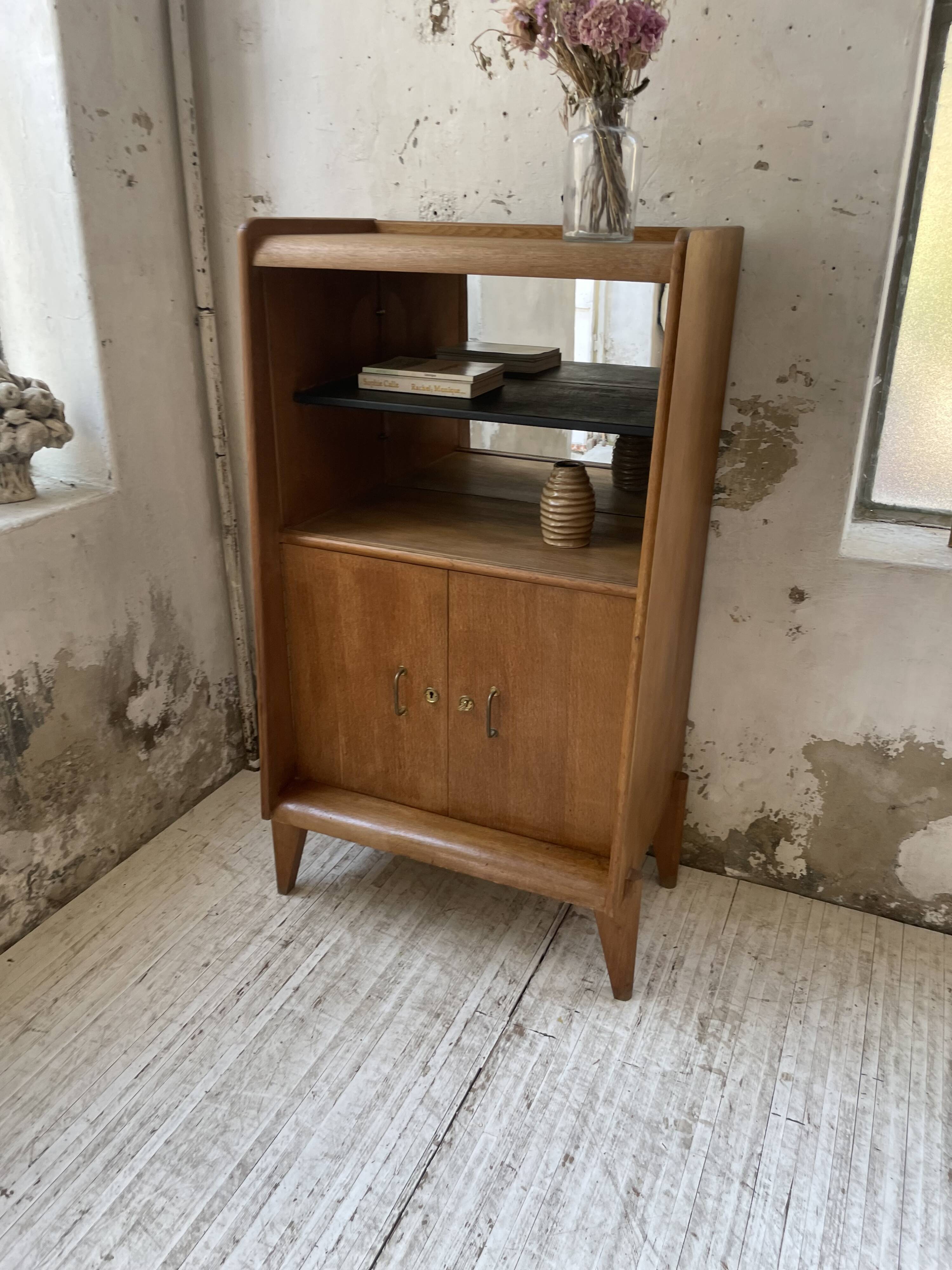 Meuble de rangement secrétaire chêne années 60