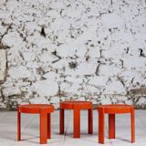 3 nesting tables in orange plastic by Prisunic, 1970.