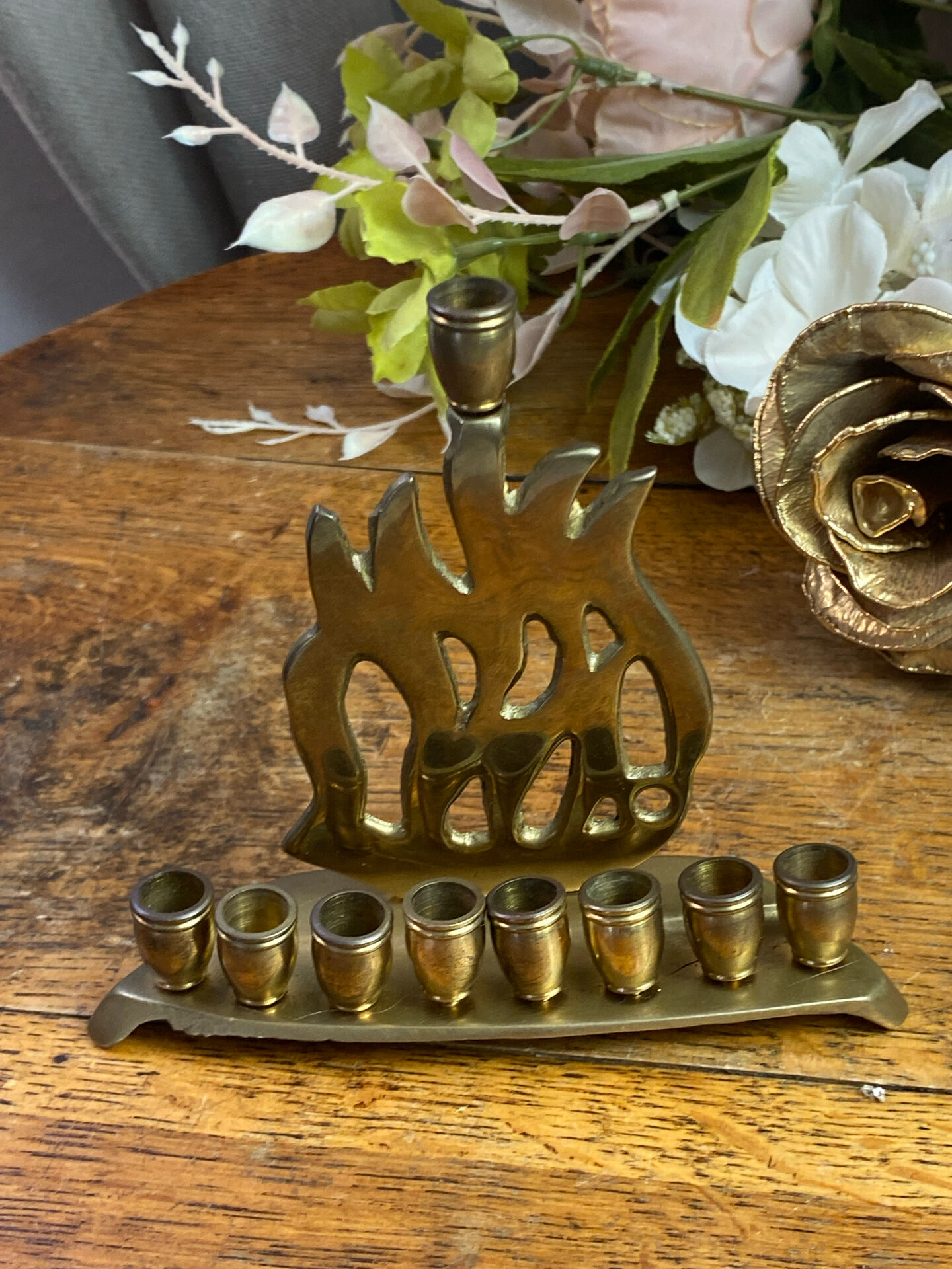 Chandelier, brass Hanukkah menorah