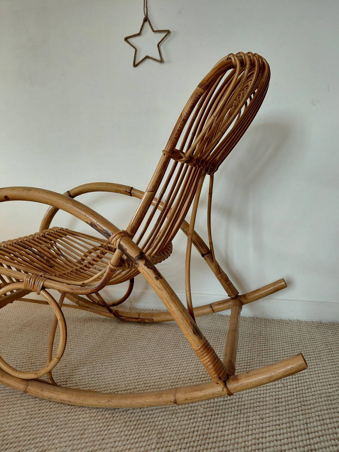 Natural rattan rocking chair - Vintage 1960s/70s